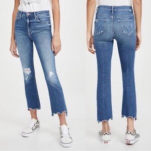MOTHER Blue Cropped Distressed Jeans